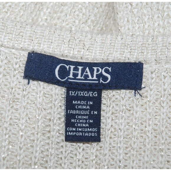Chaps Cream Ivory Sweater Size 1X V-Neck Gold Metallic Stretch Long Sleeve - Picture 7 of 9